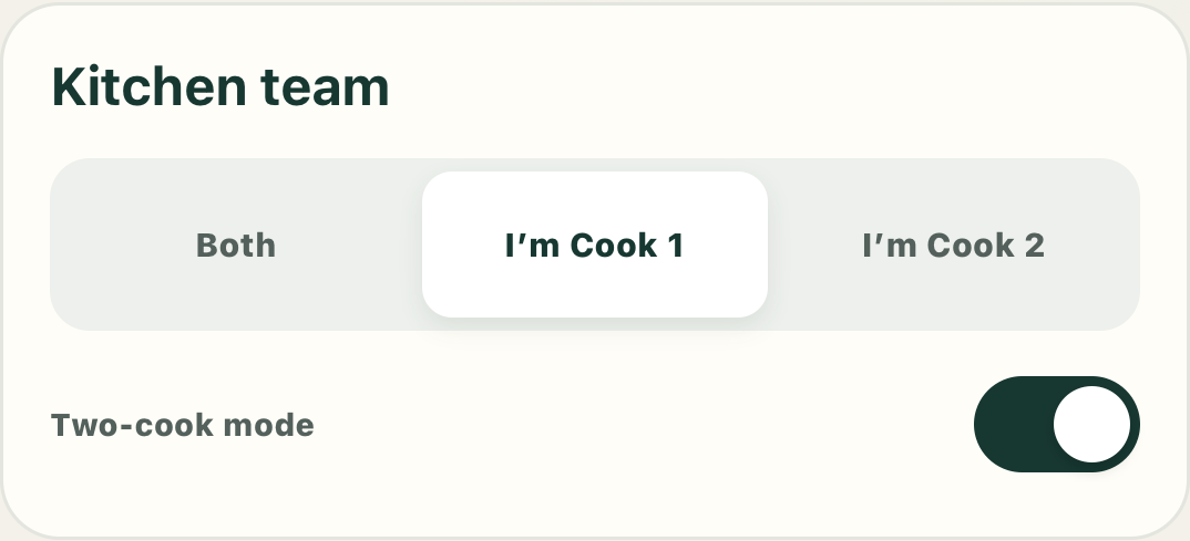 Cook 1 selected in guided prep