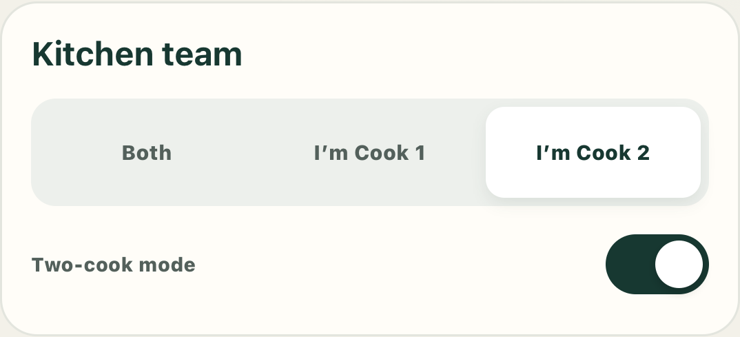 Cook 2 selected in guided prep